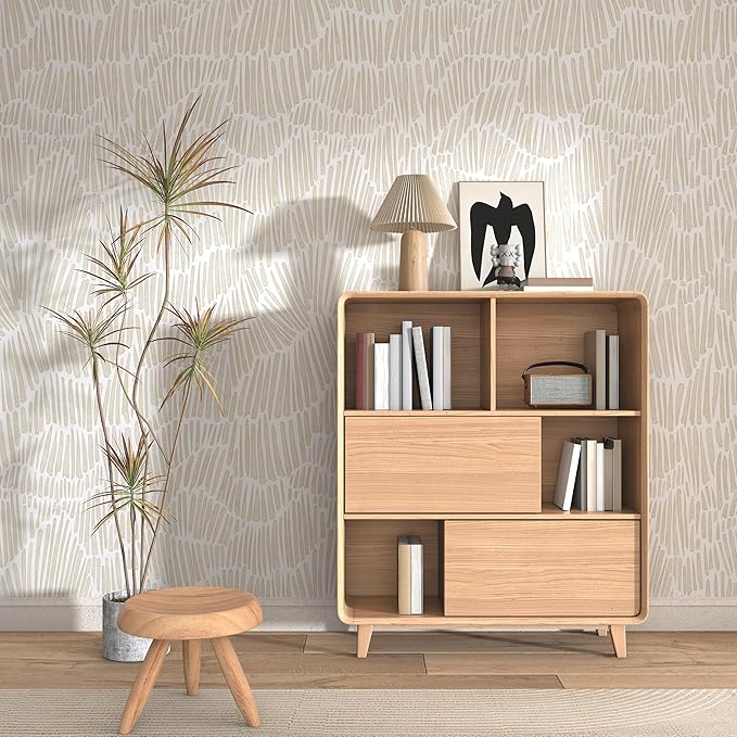 Theper Beige Wallpaper 17.3"×393" Modern Striped Wallpapers Peel and Stick - Image 2