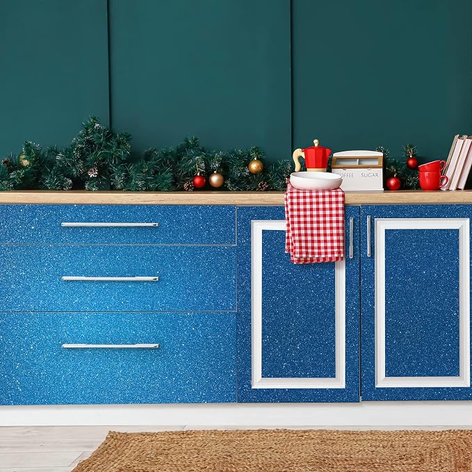 CHIHUT Sparkle Blue Glitter Wallpaper Stick and Peel 15.7''x100'' Self Adhesive - Image 3