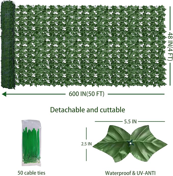 ODTORY Artificial Fence Privacy Screen: 4FT x 50FT UV-Anti Faux Greenery - Image 2