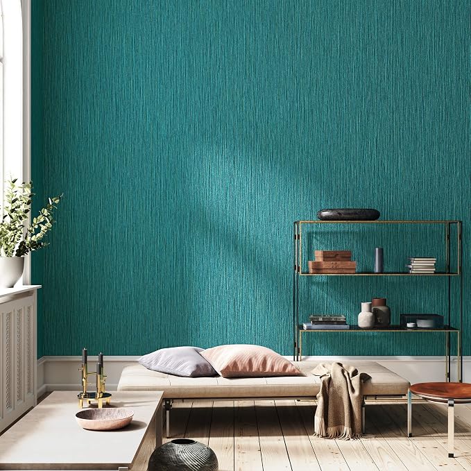 Haimin Grasscloth Wallpaper Textured 24in X 393in Fabric Contact Paper Teal - Image 2