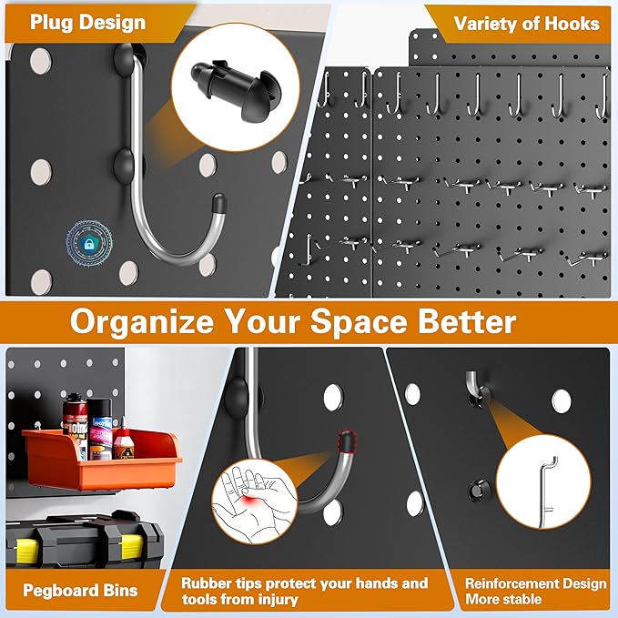Peg Board, Total 32” x 32”, 4 Pack Black Peg Board Panels, 50lbs Load Capacity - Image 4