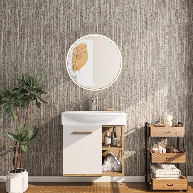 LACHEERY Taupe Grasscloth Wallpaper Textured Peel and Stick Fabric Wallpaper - Image 6