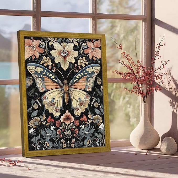 Hand Drawn Sandstone Nature Floral Wall Art, Framed Vintage 3D Textured - Image 9