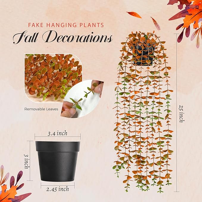 Der Rose 1Pcs Fake Fall Plants Hanging Orange Artificial Potted Faux Eucalyptus - Image 3