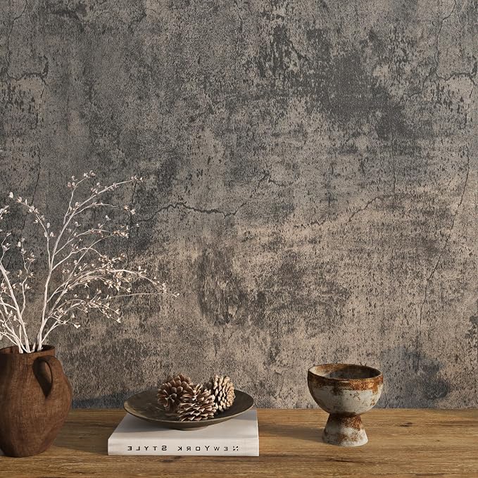 Livelynine Moody Concrete Wallpaper Peel and Stick Industrial Modern Brown by Livelynine