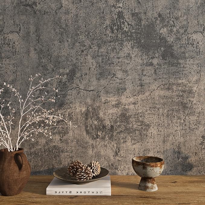 Livelynine 15.8x394 Peel and Stick Wallpaper Concrete Look Brown Masculine Dark by Livelynine