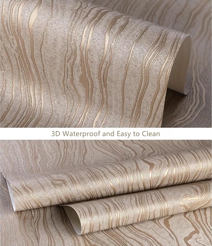Gold Khaki Wood Peel and Stick Wallpaper Stripe, 20.8" x 118", Self-Adhesive - Image 4