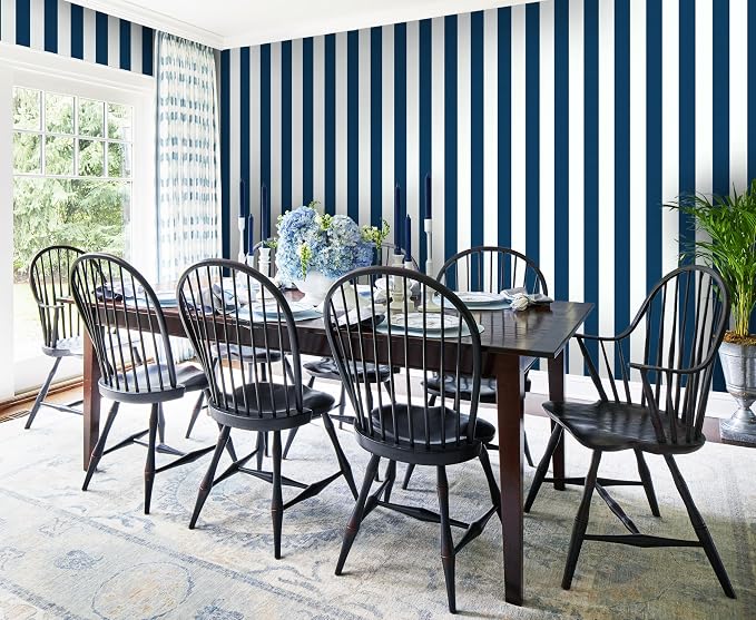 Guvana 17.7"x197" Navy Blue Wallpaper Striped Peel and Stick Wallpaper Blue and - Image 4
