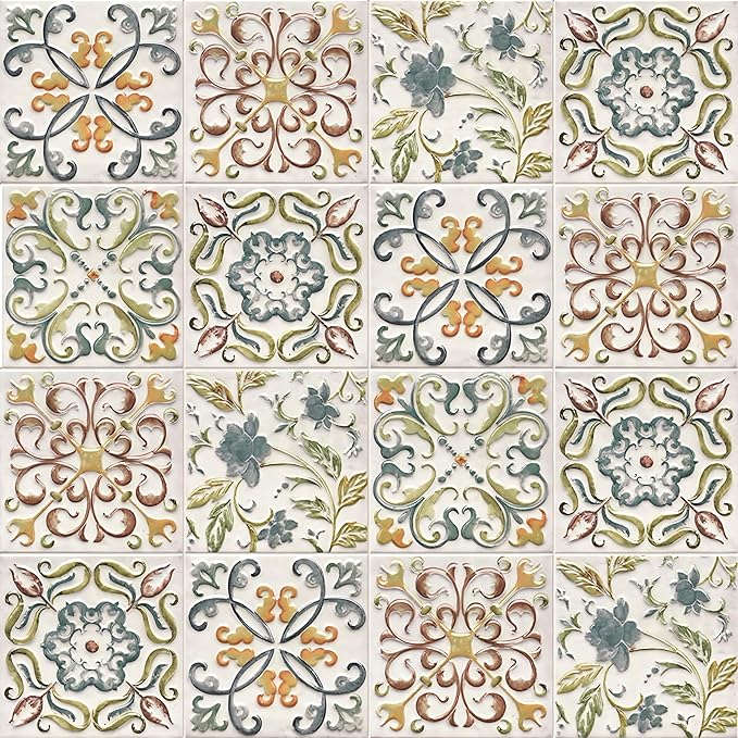 Wudnaye Bohemian Wallpaper Peel and Stick Faux Tile Contact Paper 17”×118” Tile by Wudnaye