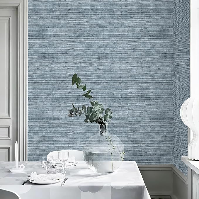 HueBurst Grasscloth Peel and Stick Wallpaper 17.3" x 394" Blue Textured - Image 2
