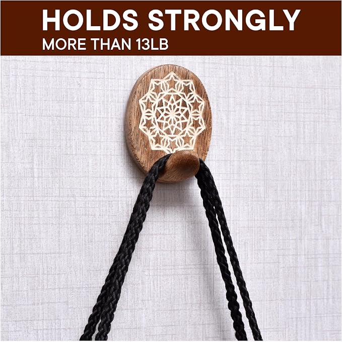 Indian Shelf 6 Lb- 3 Pieces Decorative Wood Adhesive Wall Hooks–Boho Peel and - Image 6