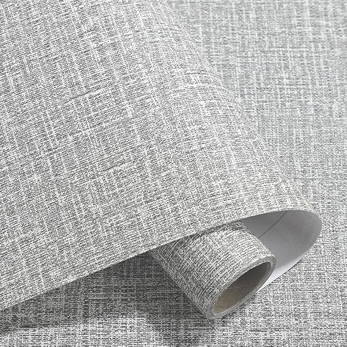 Yancorp 10ft Textured Fabric Gray Wallpaper Faux Grasscloth Grey Peel and Stick by YancorpHomeDecor