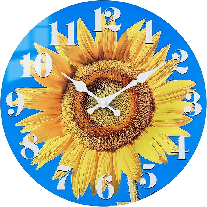 Indoor/Outdoor Clocks Waterproof, Glass Sun Flower Decor Wall Clock by HorizentWallClock