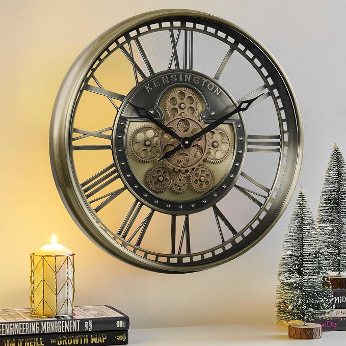CLXEAST 21 Inch Large Moving Gears Wall Clock by CLXEAST