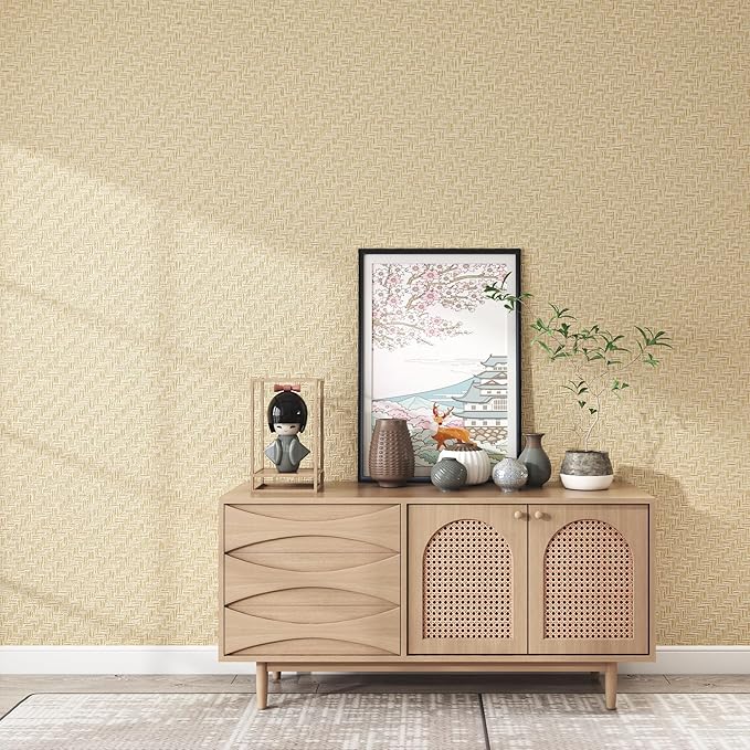 Haimin Fabric Wallpaper Textured Contact Paper Grasscloth Wallpaper Peel and - Image 2