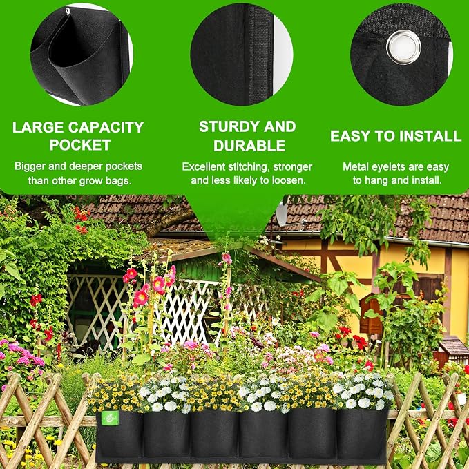 6 Pockets Hanging Planters for Outdoor Plants, One Pack Wall Planter Vertical - Image 2