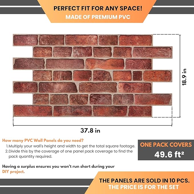 3D Faux Brick Wall Panels 37.8’’ x 18.9’’ - Image 2