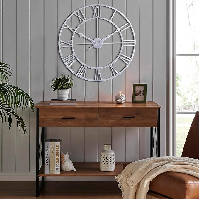 CLXEAST Large Modern 30 Inch Wall Clock Silver, Oversized Big Roman Numeral - Image 8
