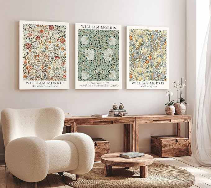 Induslyfe Large Framed Flower Wall Art Canvas Decor Set of 3, William Morris by Induslyfe