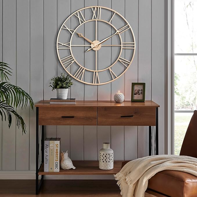 CLXEAST Champagne Gold 30 Inch Wall Clock, Large Modern Metal Roman Numeral - Image 8