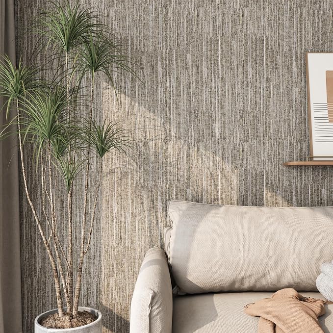 LACHEERY Taupe Grasscloth Wallpaper Textured Peel and Stick Fabric Wallpaper - Image 3