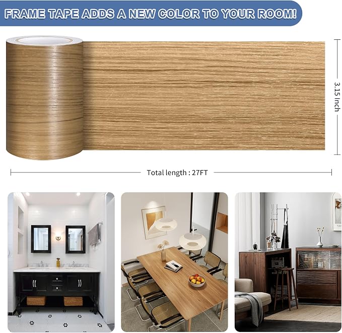 TIANLDD 27 FT Wood Grain Wallpaper Border, Removable Waterproof Mirror Border - Image 3