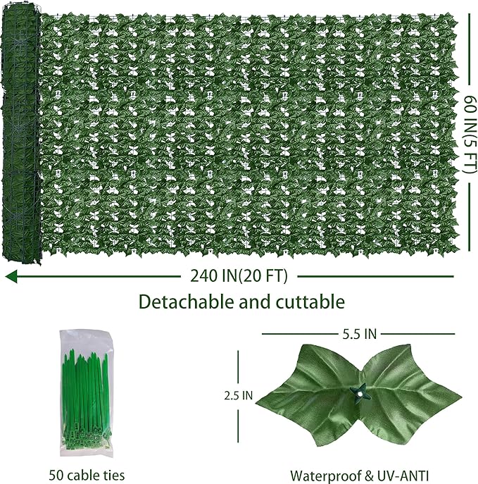 ODTORY Artificial Fence Privacy Screen: 5FT x 20FT UV-Anti Faux Greenery - Image 2