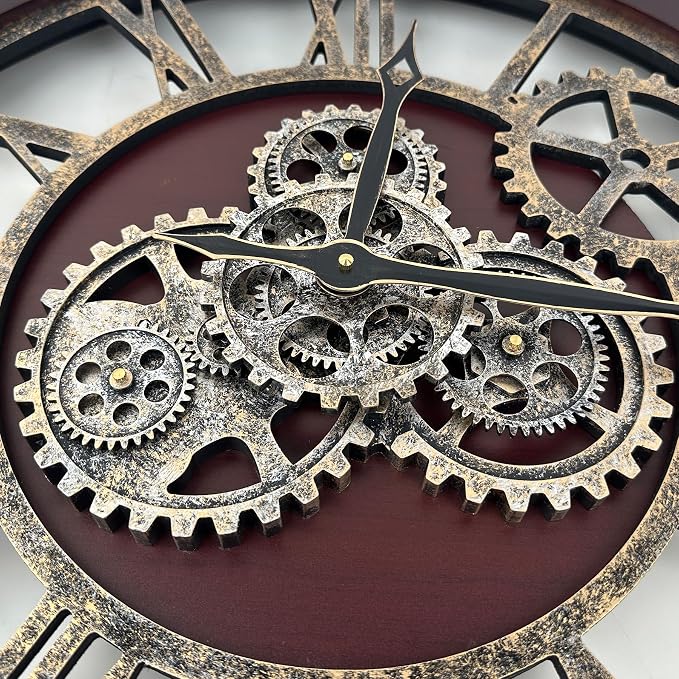 The B-Style Large Wall Clock 24 inch Moving Gear Wall Clock Oversized Vintage - Image 2