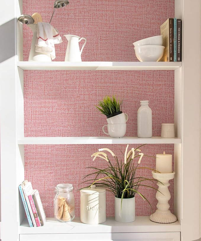 Guvana Grasscloth Peel and Stick Wallpaper Pink Textured Contact Paper Modern - Image 3