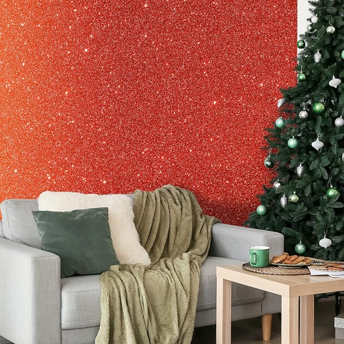 CHIHUT Red Glitter Wallpaper 15.7''x100'' Sparkle Glitter Fabric Peel and Stick - Image 2