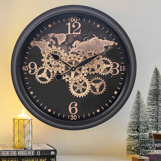 CLXEAST 24 Inch Moving Gear Wall Clock by CLXEAST