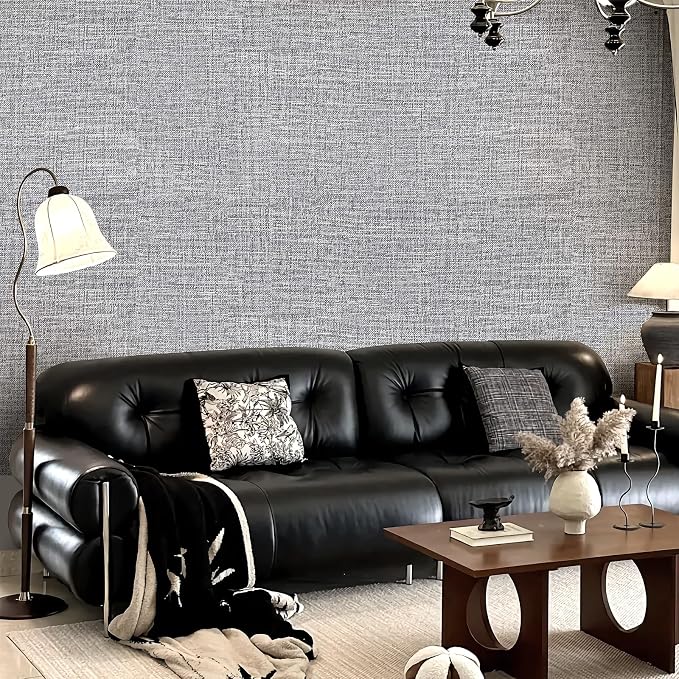Grey Grasscloth Peel and Stick Wallpaper 17.3"x480" Faux Linen Textured Contact - Image 8