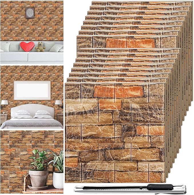 Colarr 60 Pcs 58 Sq ft 3D Wall Panels Peel and Stick Faux Foam 3D Brick by Colarr
