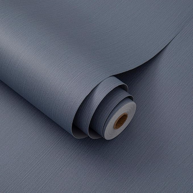 24"x393" Navy Blue Grasscloth Peel and Stick Fabric Textured Contact Paper by LVSHI