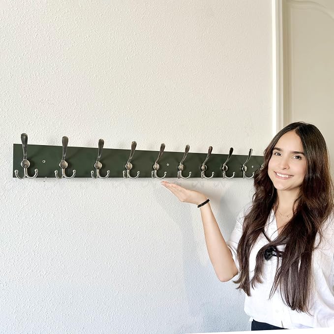 SKOLOO Creations Forest Green Solid Wood Wall Mounted Coat Rack, 10 Hooks - Image 4