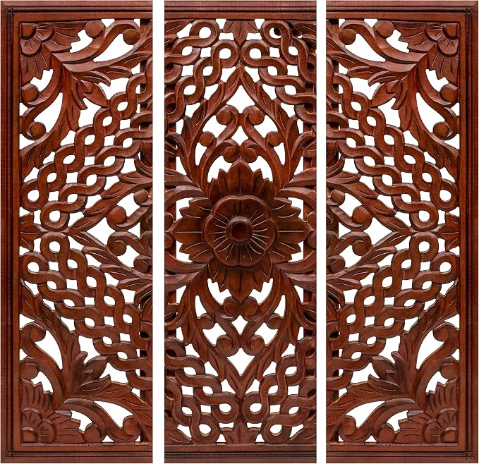 Homebia Designs Handmade Carved Wooden Wall Hanging Plaques Set of 3 by HomebiaDesigns
