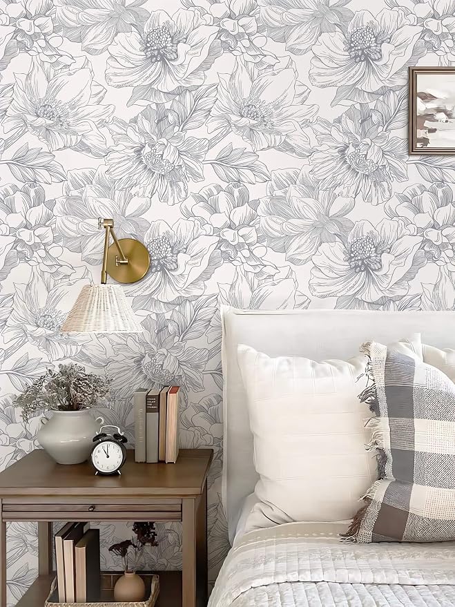 Ismoon Vintage Floral Wallpaper Peel and Stick Boho Beige and Gray Contact - Image 2
