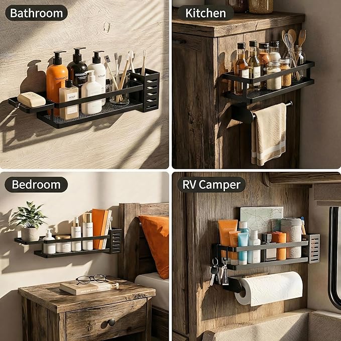 PUSDON 5-in-1 Shower Caddy & Kitchen Organizer Set, Wall Mount Wide Spice Rack - Image 7