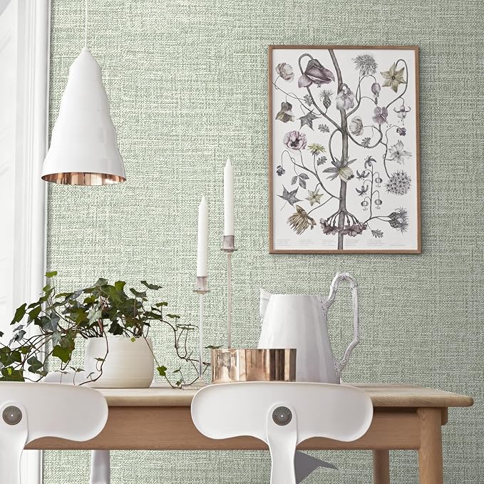 Green Grasscloth Peel and Stick Wallpaper 17.3"x300" Faux Linen Textured - Image 4