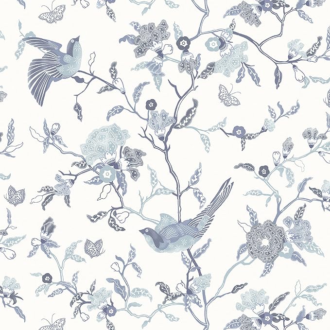 Timeet Peel and Stick Wallpaper Vintage Floral Contact Paper Blue and White by Timeet