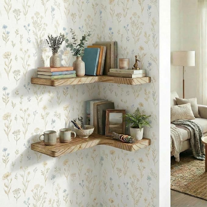 16 Inch Solid Wood Floating Corner Shelves 3 Pack - Image 6