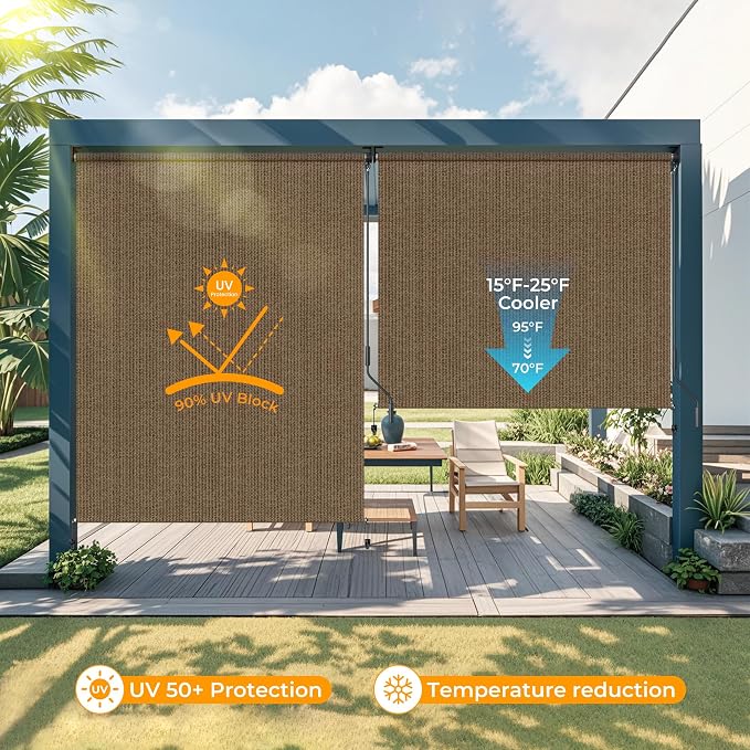HOMEDEMO Outdoor Roller Shades for Patio, Sun Roller Shade Cloth Roll Blinds - Image 2