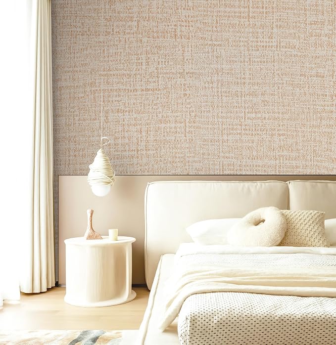 Guvana Grasscloth Peel and Stick Wallpaper Beige Textured Contact Paper Modern - Image 4