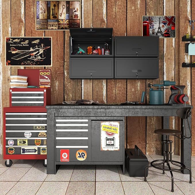 Garage Wall Cabinet with Flip-Up Door, Lockable Metal Storage Cabinet Wall - Image 5