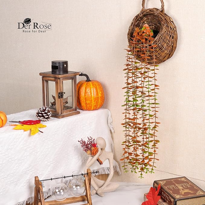 Der Rose 1Pcs Fake Fall Plants Hanging Orange Artificial Potted Faux Eucalyptus - Image 5
