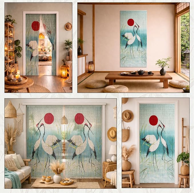 Vietbud Décor Cranes with Red Sun Beaded Curtains - Image 6