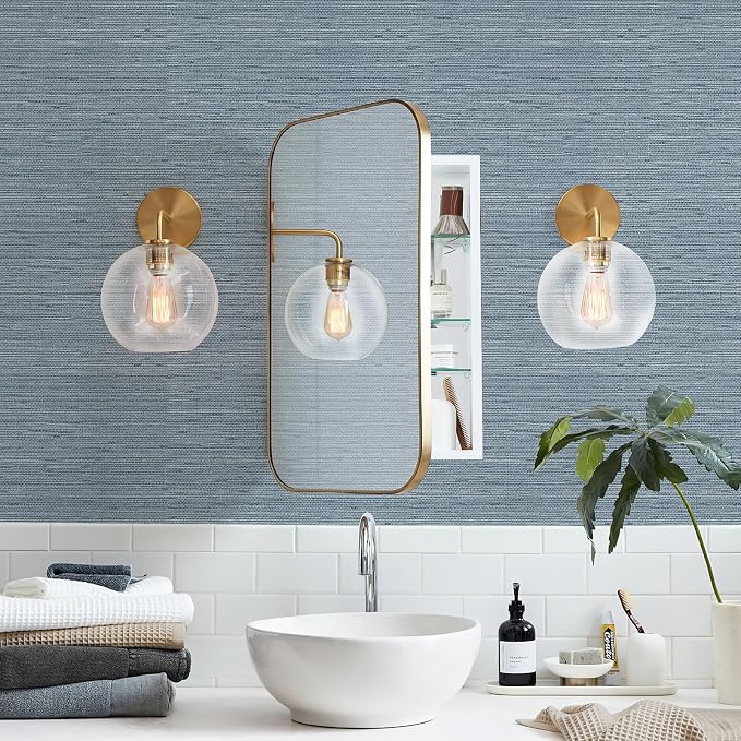 Simon&Siff Grey Blue Textured Grasscloth Peel and Stick Wallpaper 17.7"x394" - Image 4