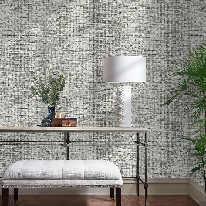 15.75"x590.6" Gray Grasscloth Wallpaper Peel and Stick Removable Textured Wall - Image 2