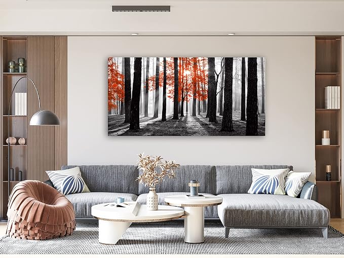 Cao Gen Decor Art S06662 Wall Art Canvas Painting Red Tree in Black and White - Image 7