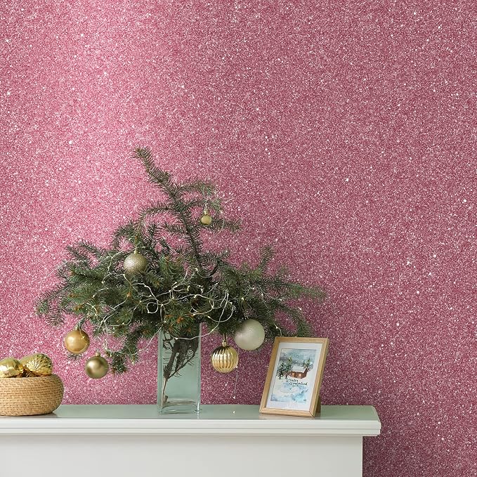 CHIHUT 15.7''x236'' Pink Glitter Peel and Stick Wallpaper Self Adhesive Sparkle - Image 3